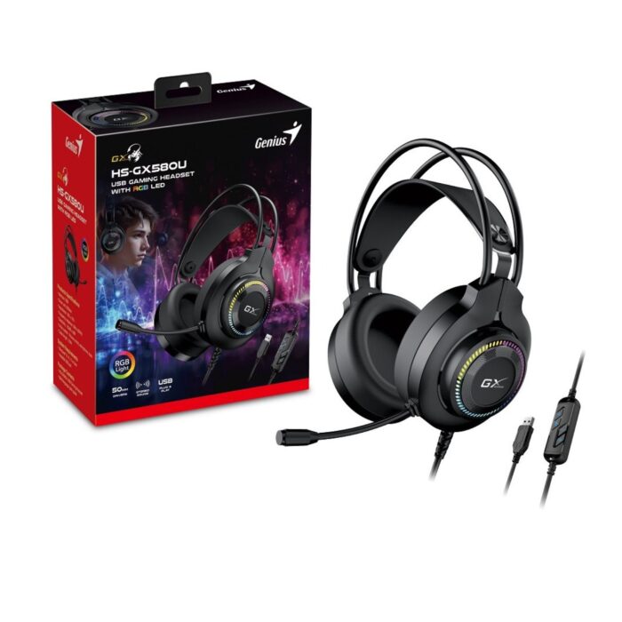 Genius RS2 HS-GX580U, Cuffia da Gaming USB, con RGB Led, suono chiaro e potente, lunghezza del cavo 2m - immagine 3